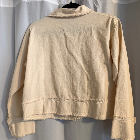Giocam Cream Frayed Utility Jacket 100% Cotton Peru Cropped - Picture 9 of 14